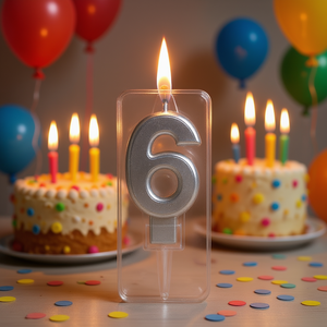 Candela Numero 6 in Argento per Feste, Candele di Compleanno da 4,5 Cm, Vela - Product Image 3