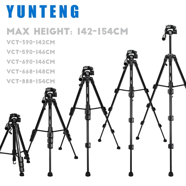 YUNTENG 142-154cm Aluminum 3 Way Head Tripod Stand for Video Camera DSLR Video Recording Selfies Live Stream Vlogging