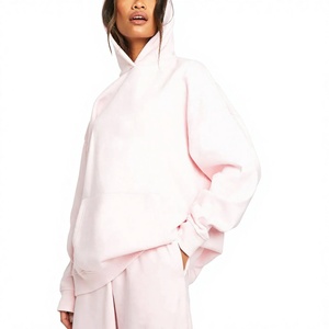 Sweat-shirts à capuche de qualité supérieure et tendance, couleur rose unie, épaules tombantes, en coton et fibre de bambou, design asymétrique - Product Image 1