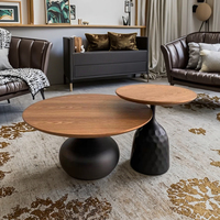 Ensemble de table basse ronde nordique Hôtel Appartement Cadre en métal Table à thé en bois de chêne