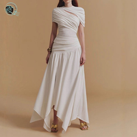 Elegante High-End zweiteilige vietnam esische Nische Urlaub Stil Kleid geraffte dünne kurze unregelmäßige Rock Sommer lässig solides Design