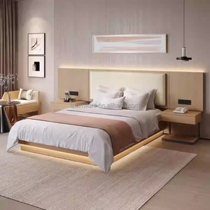 Low Cost 3 Star Hotel Bedroom Sets Wood <b>Frame</b> Single <b>Twin</b> Tatami <b>Bed</b> With Upholstered Headboard Nightstand Wardrobe & TV Cabinet - Product Image 3