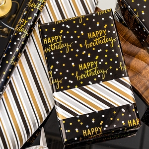 Happy Birthday Gift <b>Wrapping</b> <b>Paper</b> Black Gold Polka Dot Double-Sided Art <b>Paper</b> for Gift Packaging - Product Image 2