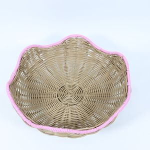 Washable creative desktop storage <b>basket</b>, hand-woven custom fruit <b>basket</b>, cross-border hotel rattan high <b>tray</b> - Product Image 4