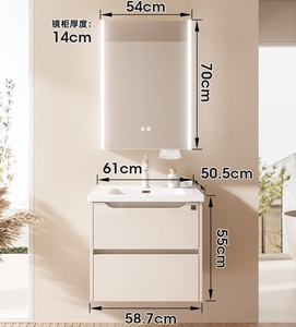 Mueble de Baño Moderno de Cerámica Inteligente de Una Pieza, Montado en la Pared, con Espejo con Iluminación Inteligente para Apartamentos y Villas Pequeñas - Product Image 2