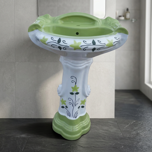 Modern Square Granite Style Ceramic Wash Basin With Full Pedestal For Mall Bathroom Commercial Use - Product Image 6
