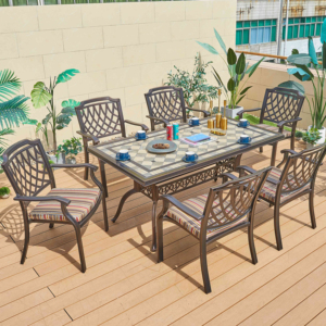 Gốm đúc nhôm 4-6 chỗ ngồi hình chữ nhật ăn uống đặt ngoài trời Patio nhà hàng ghế vườn Bảng đồ nội thất cho công viên hoặc biệt thự - Product Image 3