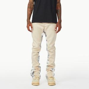 White Stacked Flare Mid Casual Track Pants High Quality <b>Men</b> Custom Paisley <b>Bandana</b> Seams Cargo Pants Midweight Polyester/Cotton - Product Image 1