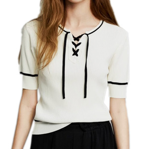 Suéter de verano para mujer con logotipo personalizado, y ODM OEM, manga corta, cuello redondo, informal, tejido, cuello redondo, fino, suelto, nuevo estilo - Product Image 1