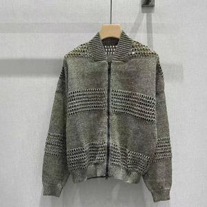 Cárdigan de <span class=keywords><strong>lino</strong></span> de lujo para <span class=keywords><strong>mujer</strong></span>, informal, antipilling, con cierre de cremallera, cuello redondo, tejido hueco, color liso, con malla larga para la temporada de otoño - Product Image 2