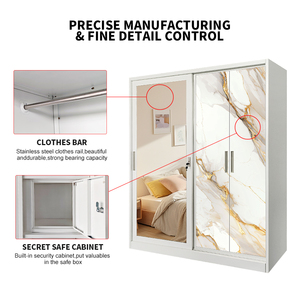 3 Door Metal Armoire Modern Steel Printed <strong>Wardrobe</strong> <strong>with</strong> Hanging Rail and <strong>Mirror</strong> for Bedroom Furniture Wholesale - Product Image 3