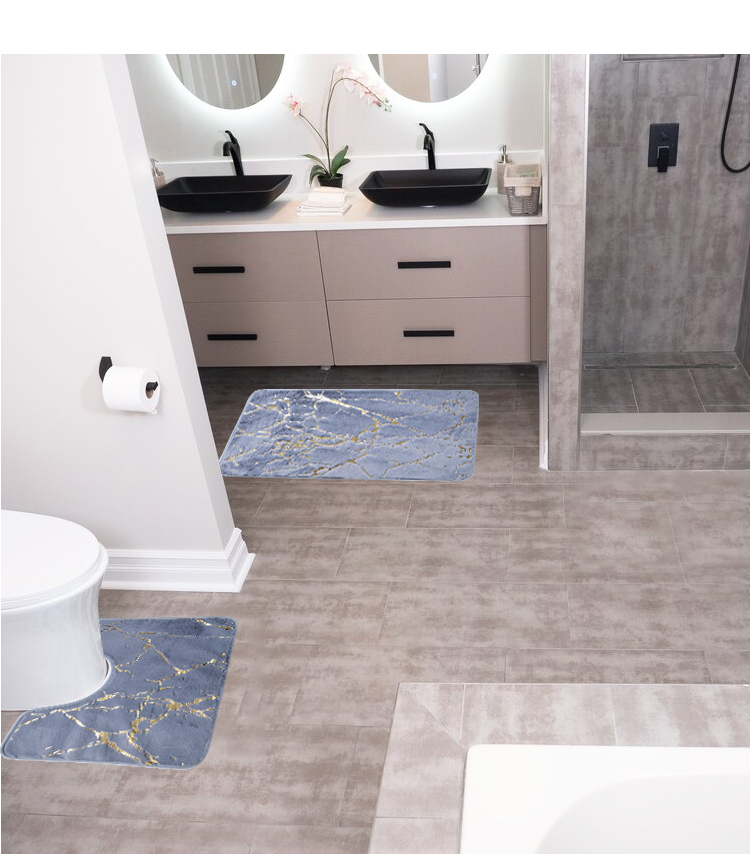 Shinnwa pv velvet  bronzing non-slip bath mat set of 2