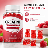 Gomitas de Creatina 3g por Porción Sabor Frambuesa Pre-Entrenamiento Crecimiento Muscular Energía Resistencia Suplemento en Gomitas 60 Unidades