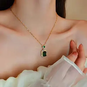 GT 2022 joyeria de moda Wholesale Korean Style Emerald Green Necklace Earring Ring Set Wedding jewellery