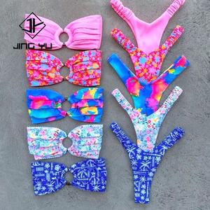 OEM Low MOQ Custom Tube <b>Top</b> Pleated Printed Two Piece Set Women Sexy Swimwear and Beachwear - Product Image 2