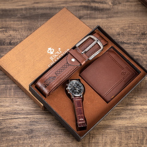 Set Hadiah Pria 3pcs/set Berkualitas Tinggi, Jam Tangan Bisnis Kasual, Sabuk Kulit, Dompet, Set Hadiah Jas, Jam Tangan untuk Pacar - Product Image 1