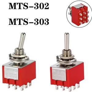 Interrupteurs à bascule 9 broches, rouge, 2/3 positions, ON-OFF/ON-OFF-ON, DPDT, mini interrupteur, 6A/125V-3A/250V AC, MTS-302, interrupteur à bouton-poussoir - Product Image 1