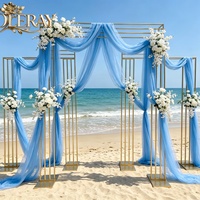 Support de toile de fond carré en métal doré, pliable et réglable, avec 3 portes, pour mariages, anniversaires et fêtes