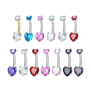 <span class=keywords><strong>Piercing</strong></span> <span class=keywords><strong>all</strong></span>'<span class=keywords><strong>Ombelico</strong></span> in Titanio G23 ASTM F136 14G con Doppio Cuore e Zirconi Incastonati, Gioiello per il Corpo da Donna alla Moda - Product Image 1