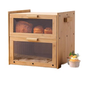 Boîte de rangement à pain en bois Minghui, double couche, porte en acrylique, multifonctionnelle, pour la cuisine, le rangement des toasts - Product Image 2