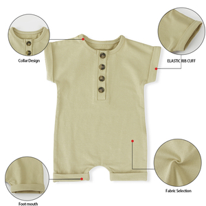 Ropa de Verano al por Mayor para Bebés y Niños Pequeños, Mono de Algodón de Color Sólido para Recién Nacidos - Product Image 6