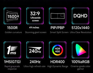 Monitor Panel HVA Lengkung 49" 1500R yang Dapat Disesuaikan, 240Hz, Kontras <span class=keywords><strong>3000</strong></span>:1, FreeSync Premium, Langsung dari Pabrik untuk Bisnis & Gaming - Product Image 2