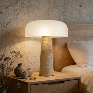 YH Reading Bedside <strong>Table</strong> Desk Lighting Modern Wabi-sabi Travertine Mushroom Natural Travertine Frosted <strong>Glass</strong> <strong>Table</strong> <strong>Lamp</strong> - Product Image 1
