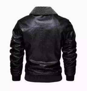 Chaqueta de Cuero para Hombre, Forrada con Sherpa, Cortavientos, Estilo Bomber, Ropa Exterior Informal para Invierno - Product Image 2