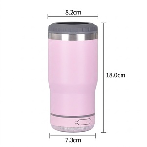 Refroidisseur <span class=keywords><strong>de</strong></span> bouteilles et canettes 2-en-1 en acier inoxydable 304 <span class=keywords><strong>de</strong></span> 14 oz avec isolation sous vide, haut-parleur Bluetooth intelligent pour boissons chaudes et froides, avec couvercle, idéal pour les fêtes - Product Image 2