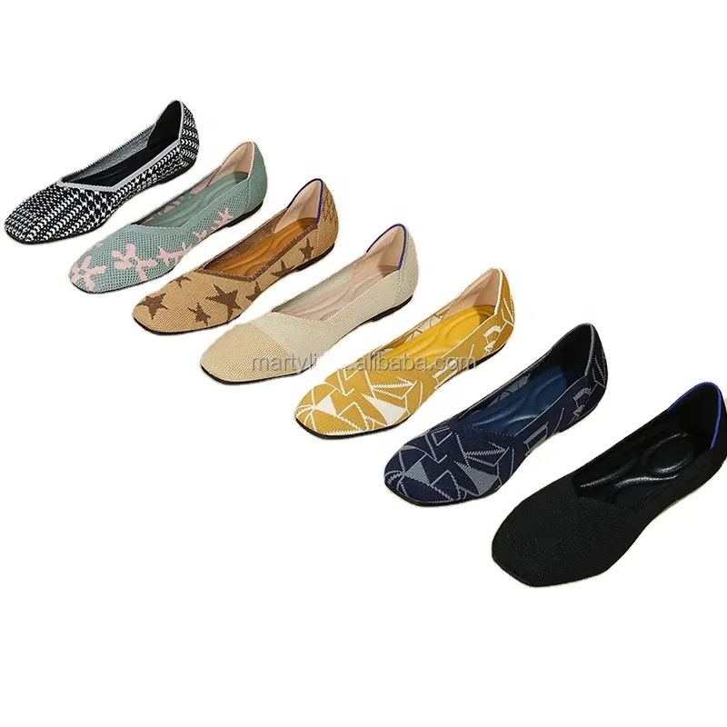 Ladies Lightweight Breathable Soft Square Head Shoes Ballet Flats For Women