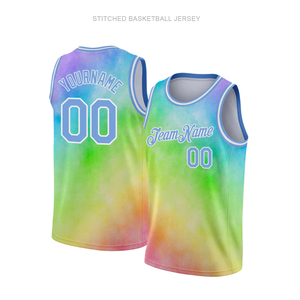 قمصان كرة سلة للأولاد مخصصة بتصميم قوس قزح مطبوع بتقنية التسامي، ذات رقبة مستديرة مع أرقام مطرزة - Product Image 1