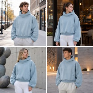 Sweat à capuche structuré personnalisé bleu <span class=keywords><strong>ardoise</strong></span>, col montant, manches raglan, poignets élastiques, coutures courbées, poches zippées, coupe courte, en gros - Product Image 6