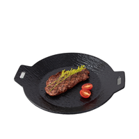 Assiette ronde en mélamine noire jetable, finition brillante, pour fruits, salades, pâtes et fêtes