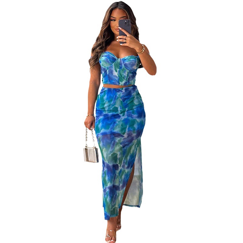 Q4506 Summer Sexy Off Shoulder Mesh See Through High Slit