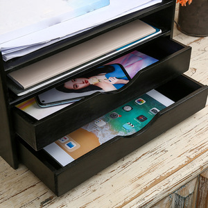 Wooden Desktop <b>Drawer</b> Organizer Rectangle Solid Wood Storage Box With Grid For Office Study Document Sundries - Product Image 3