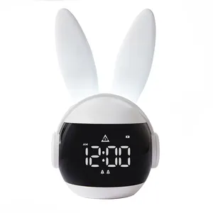 Portable Usb Port Type C Charger Rabbit Music Wake Up Alarm Clocks With Dimmable Night Light Decor For Bedroom