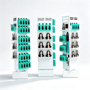 Présentoir de sol rotatif autoportant à 3 faces pour la vente au détail de perruques et d'extensions capillaires - Product Image 1