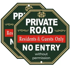 Private Road Residents & Guests Only No Entry Without Permission Sign, 12x12 Inches Aluminum Sign,Waterproof and Weatherproof