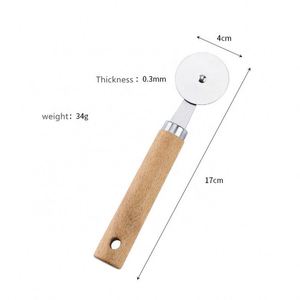 Two-Wheeled Wholesale Wood Stainless Steel Wheel Cheese Slicer Cutter With Wooden Handle Pizza Pastry <b>Roller</b> Knife - Product Image 4