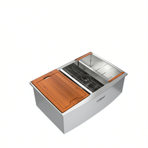 Évier de cuisine double bac 33 pouces 50/50, en acier inoxydable brossé, style ferme, installation sur plan de travail - Product Image 1