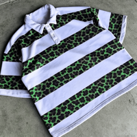 Ouna Clothing, fabricant de vêtements streetwear personnalisés, polos rayés à imprimé léopard, polos oversize de style rugby pour hommes, t-shirts polos carrés.
