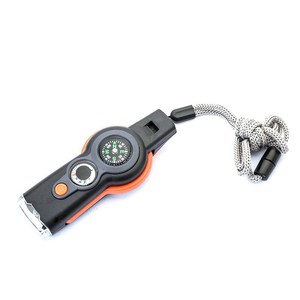 Sifflet de survie compact 7 en 1 pour l'extérieur avec boussole, lampe et corde, en plastique orange, équipement d'urgence fabriqué aux États-Unis pour une utilisation en voiture et à la maison - Product Image 1