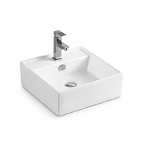 Wastafel Keramik Seni Modern Berbentuk Persegi dengan Tepi Tipis, Model Countertop, Dilengkapi Lubang Keran