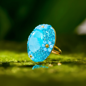 Crystal <b>Ring</b> With <b>Blue</b> Stones And Gold Plating For Women Fashion Jewelry - Product Image 3