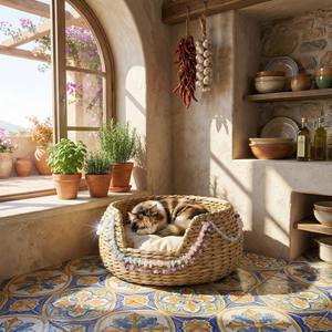 سرير حيوانات أليفة منسوج من الروطان مع زخارف كريستالية، صديق للبيئة ومريح للنوم، قابل للتخصيص، مناسب للكلاب والقطط - Product Image 6