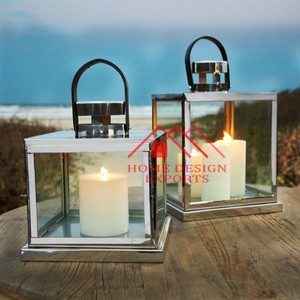 Home Hotels & Restaurants Decor Stainless Steel Candle <b>Lantern</b> Decorative Floor Candle <b>Lantern</b> in Stainless Steel Framed - Product Image 1