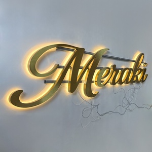 Lettres en relief 3D personnalisées avec halo lumineux, signalétique en acier inoxydable brossé doré de luxe rétroéclairée pour la réception d'hôtel et le bureau - Product Image 4