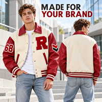 Blouson universitaire en laine mélangée Melton avec logo personnalisé, ourlet côtelé rayé à boutons-pression et appliqué contrastant – Fabricant et fournisseur OEM