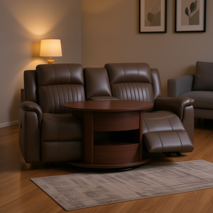 Sofá de Dos Plazas Db Power Motion, Color Café Oscuro, Cuero Genuino, Consola Giratoria de Madera, Muebles para Sala de Estar - Product Image 2