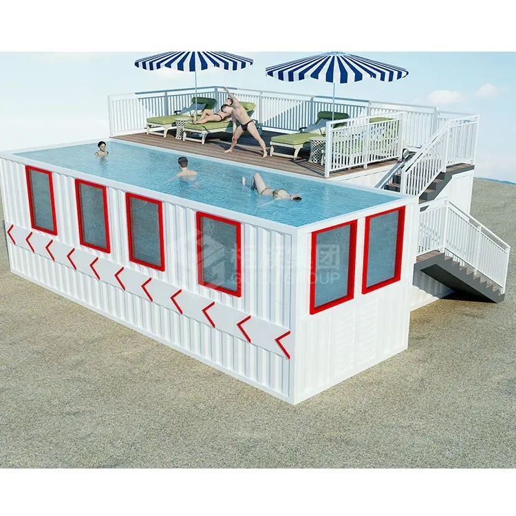 Guizu 20ft 40ft地面プレハブ水泳プールビーチの休日の家のための販売